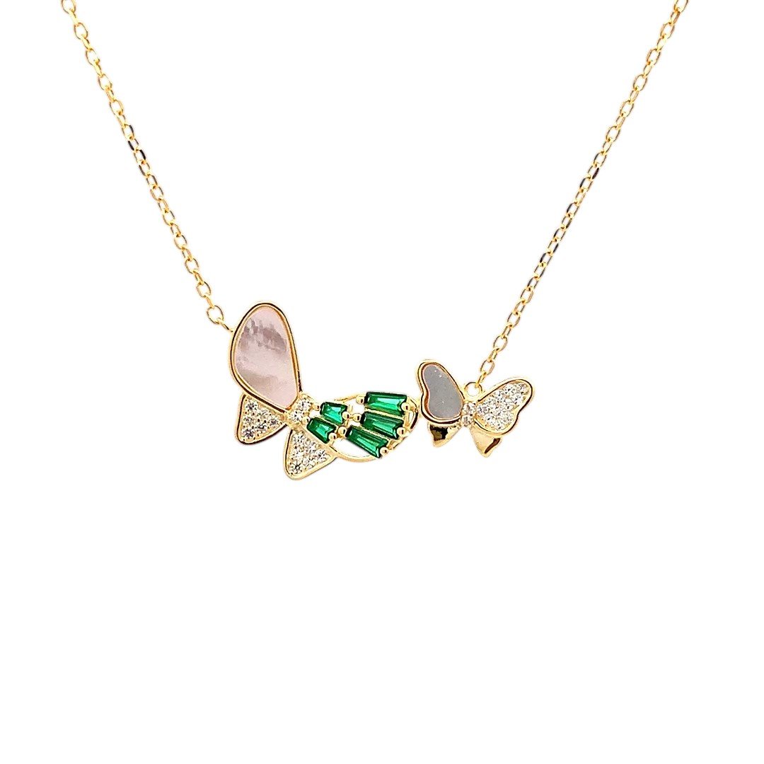 Celestara Duo Butterfly Pendant Chain (Pure Silver) - Gold